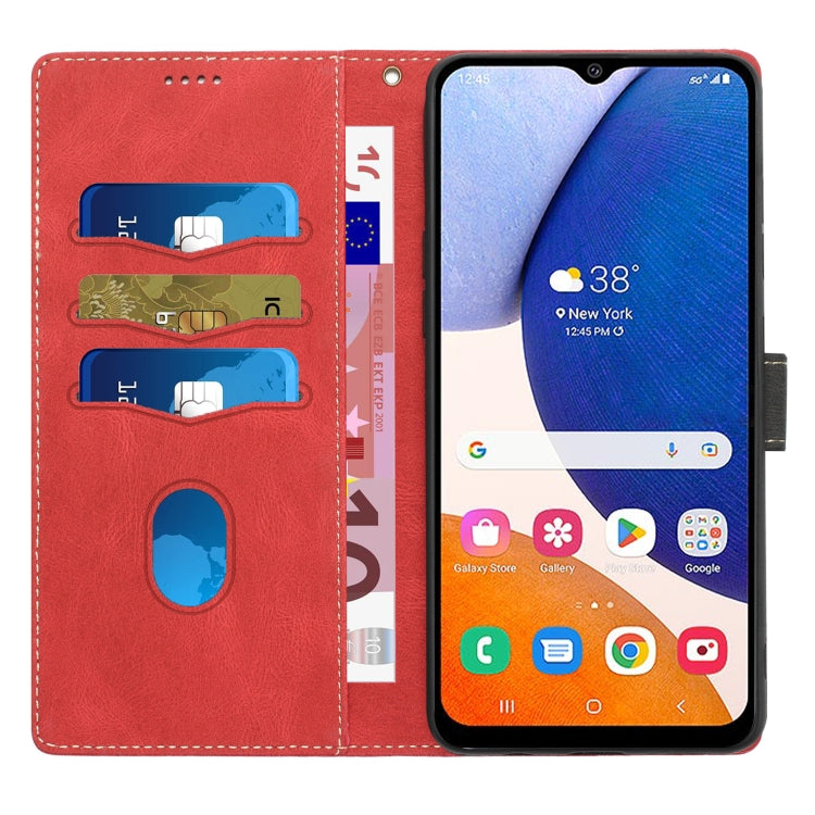 For Samsung Galaxy S25 5G Grid Stitching Leather Phone Case with Lanyard(Red)