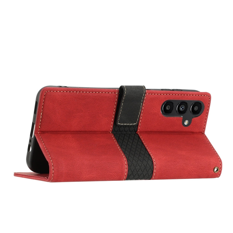 For Samsung Galaxy S25 5G Grid Stitching Leather Phone Case with Lanyard(Red)