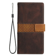 For Samsung Galaxy S25+ 5G Grid Stitching Leather Phone Case with Lanyard(Brown)