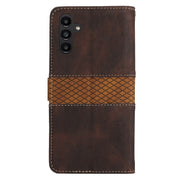 For Samsung Galaxy S25+ 5G Grid Stitching Leather Phone Case with Lanyard(Brown)