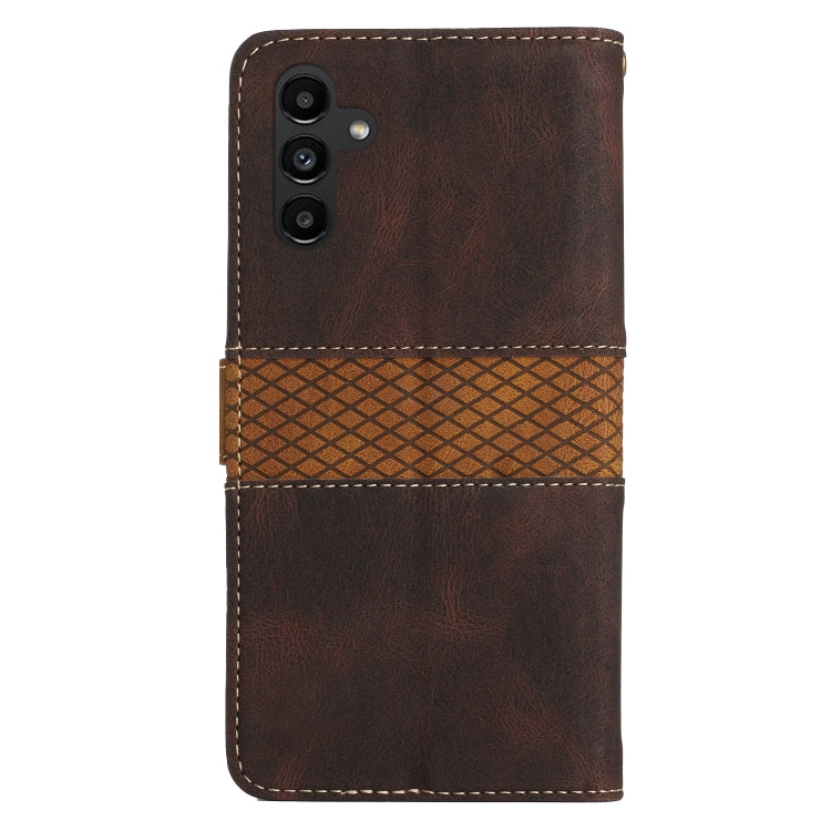 For Samsung Galaxy S25+ 5G Grid Stitching Leather Phone Case with Lanyard(Brown)
