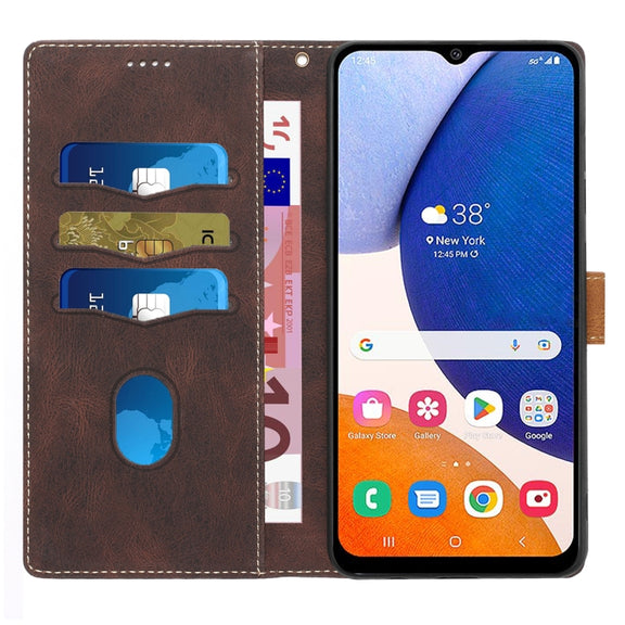 For Samsung Galaxy S25+ 5G Grid Stitching Leather Phone Case with Lanyard(Brown)