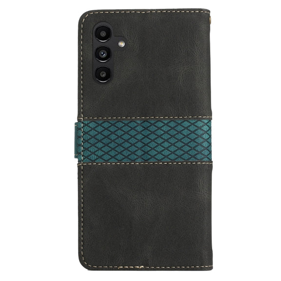 For Samsung Galaxy S25+ 5G Grid Stitching Leather Phone Case with Lanyard(Black)