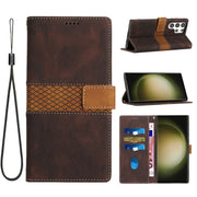 For Samsung Galaxy S25 Ultra 5G Grid Stitching Leather Phone Case with Lanyard(Brown)