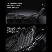 For Samsung Galaxy S25+ 5G Carbon Fiber MagSafe Phone Case with 360 Degree Rotating Holder(Black Grey)
