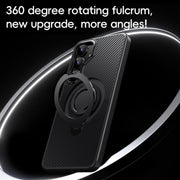 For Samsung Galaxy S25+ 5G Carbon Fiber MagSafe Phone Case with 360 Degree Rotating Holder(Black Grey)