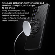 For Samsung Galaxy S25+ 5G Carbon Fiber MagSafe Phone Case with 360 Degree Rotating Holder(Black Grey)