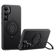 For Samsung Galaxy S25 5G Carbon Fiber MagSafe Phone Case with 360 Degree Rotating Holder(Black)