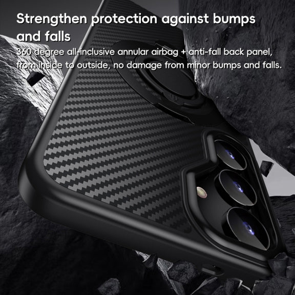 For Samsung Galaxy S25 5G Carbon Fiber MagSafe Phone Case with 360 Degree Rotating Holder(Black)