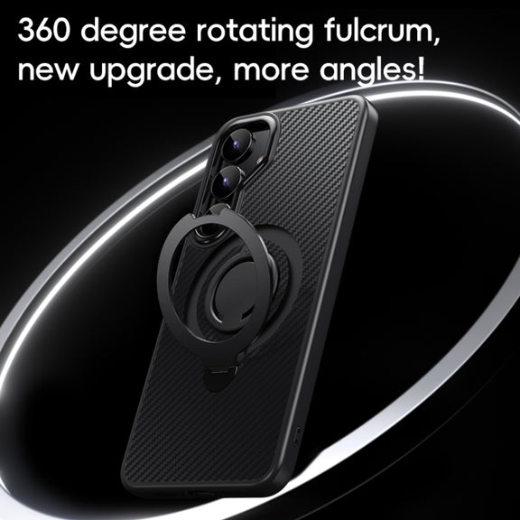 For Samsung Galaxy S25 5G Carbon Fiber MagSafe Phone Case with 360 Degree Rotating Holder(Black)