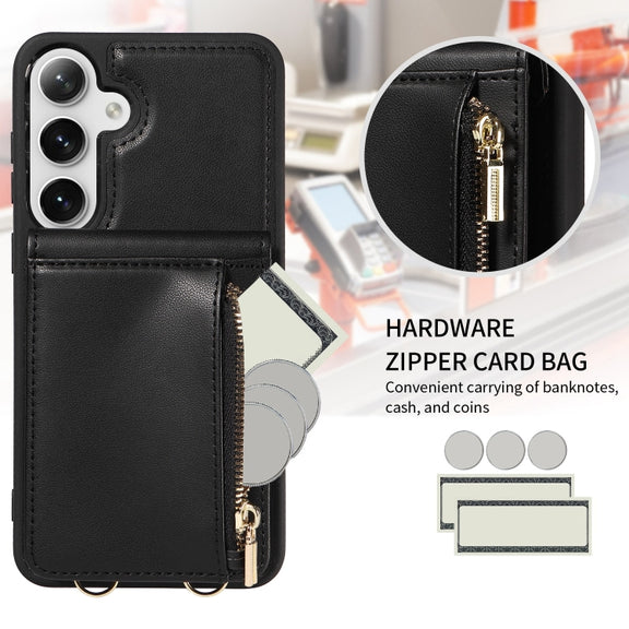 For Samsung Galaxy S25+ 5G Crossbody Lanyard Zipper Wallet Leather Phone Case(Black)
