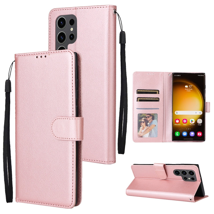 For Samsung Galaxy S25 Ultra 5G 3-Card Slots Multifunctional Leather Phone Case(Rose Gold)