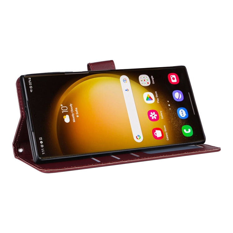 For Samsung Galaxy S25 Ultra 5G 3-Card Slots Multifunctional Leather Phone Case(Wine Red)