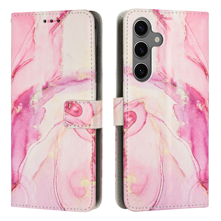 For Samsung Galaxy S25 5G Painted Marble Pattern Leather Phone Case(Rose Gold)