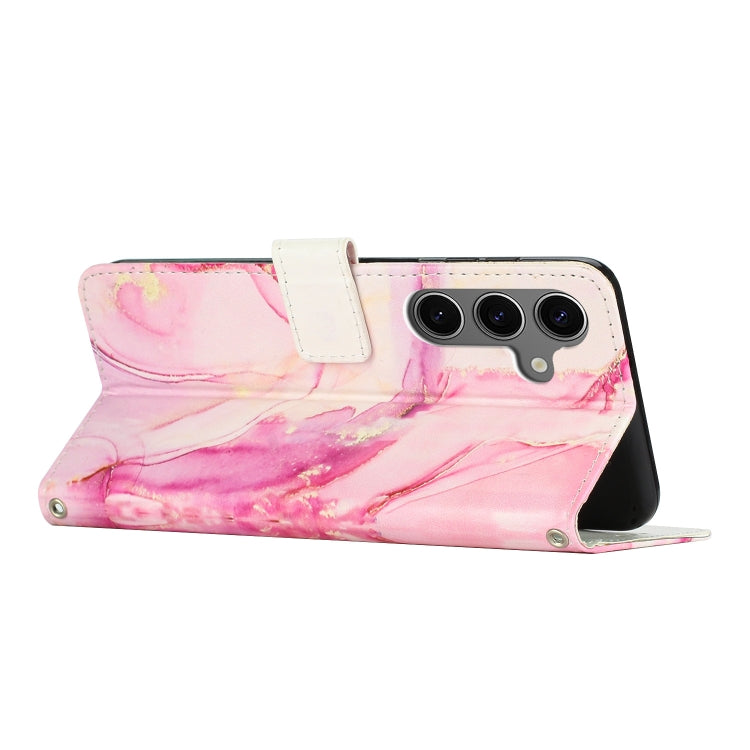 For Samsung Galaxy S25 5G Painted Marble Pattern Leather Phone Case(Rose Gold)