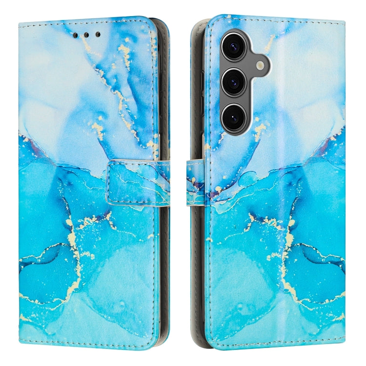 For Samsung Galaxy S25+ 5G Painted Marble Pattern Leather Phone Case(Blue Green)
