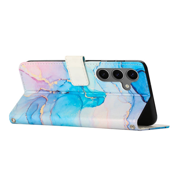 For Samsung Galaxy S25+ 5G Painted Marble Pattern Leather Phone Case(Pink Green)