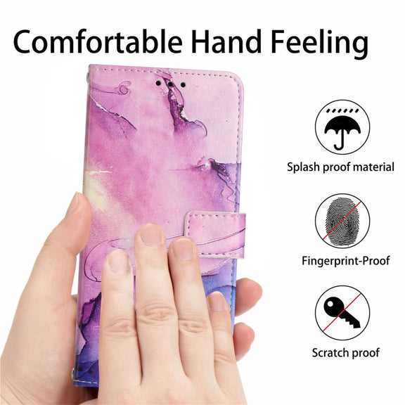 For Samsung Galaxy S25+ 5G Painted Marble Pattern Leather Phone Case(Purple)