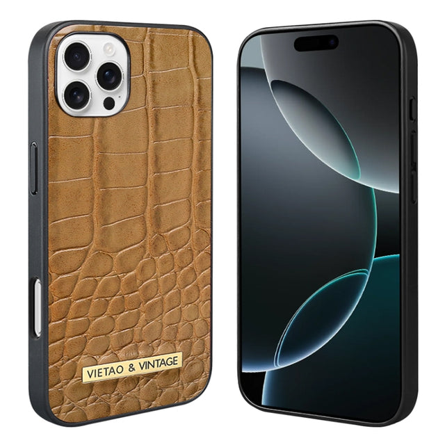 For iPhone 16 Pro Max VIETAO Alligator Texture PU Phone Case(Brown)