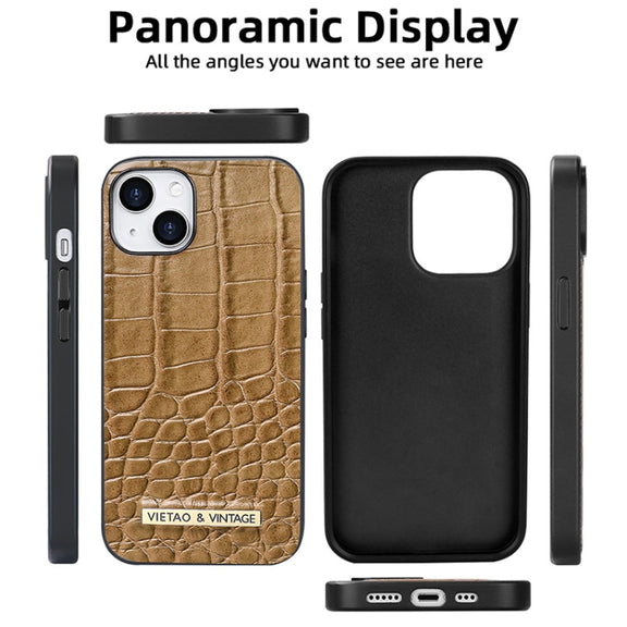 For iPhone 16 Pro VIETAO Alligator Texture PU Phone Case(Brown)
