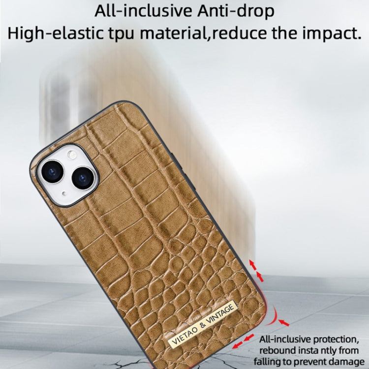 For iPhone 16 VIETAO Alligator Texture PU Phone Case(Brown)