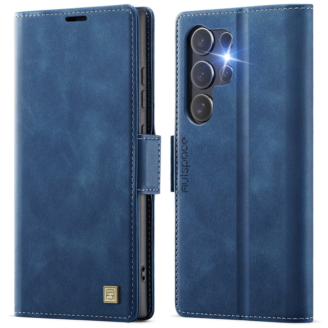For Samsung Galaxy S25 Ultra 5G AutSpace A11 Side Buckle MagSafe Magnetic RFID Phone Leather Case(Blue)