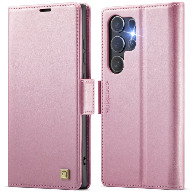 For Samsung Galaxy S25 Ultra 5G AutSpace A11 Side Buckle MagSafe Magnetic RFID Phone Leather Case(Rose Gold)