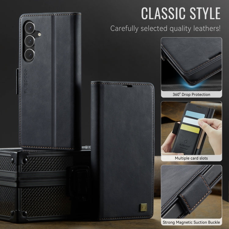 For Samsung Galaxy S25 5G AutSpace A11 Side Buckle MagSafe Magnetic RFID Phone Leather Case(Black)