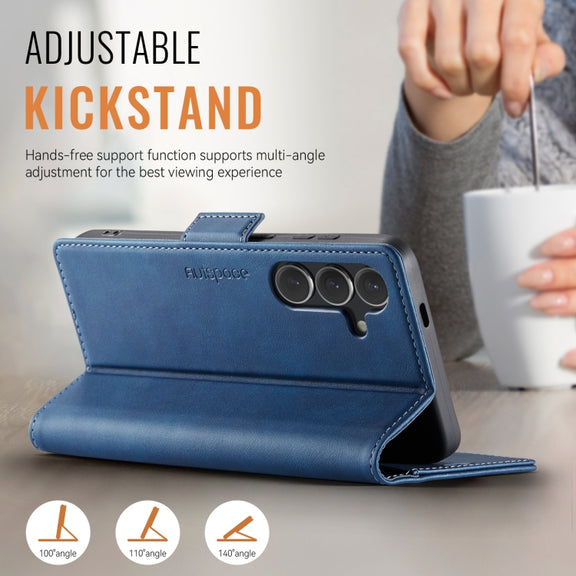 For Samsung Galaxy S25+ 5G AutSpace A11 Side Buckle MagSafe Magnetic RFID Phone Leather Case(Blue)