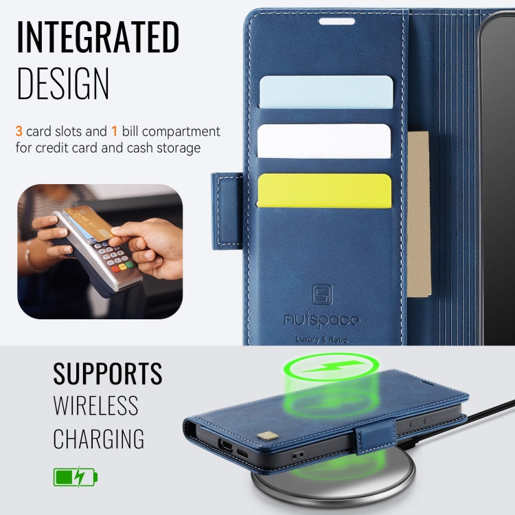 For Samsung Galaxy S25+ 5G AutSpace A11 Side Buckle MagSafe Magnetic RFID Phone Leather Case(Blue)