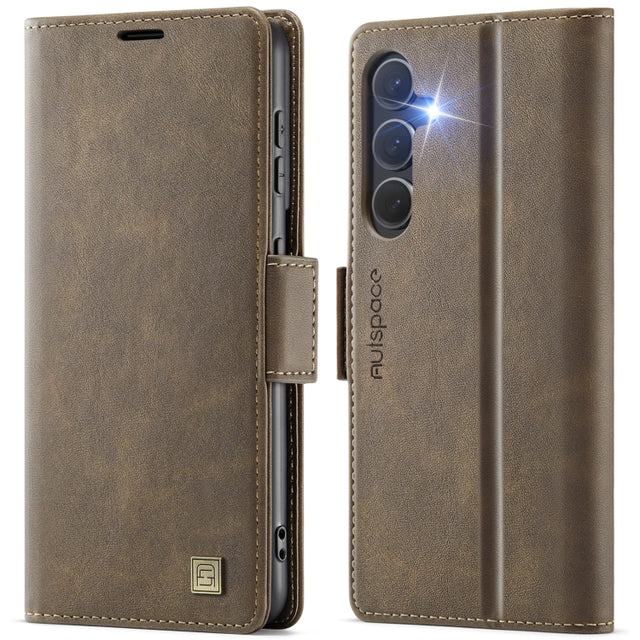 For Samsung Galaxy S25+ 5G AutSpace A11 Side Buckle MagSafe Magnetic RFID Phone Leather Case(Coffee)