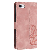 For iPhone 16e Tulips Embossed Leather Phone Case with Lanyard(Pink)