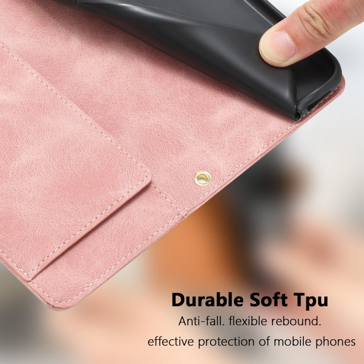 For iPhone 16e Tulips Embossed Leather Phone Case with Lanyard(Pink)