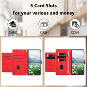 For iPhone 16e Tulips Embossed Leather Phone Case with Lanyard(Red)