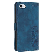 For iPhone 16e Tulips Embossed Leather Phone Case with Lanyard(Blue)