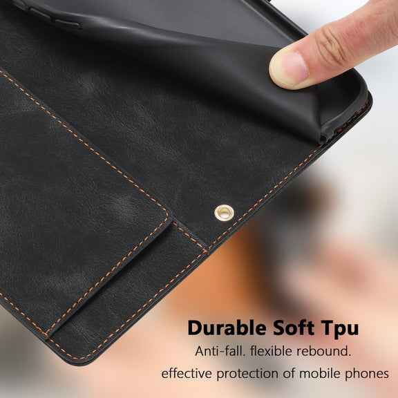 For iPhone 16e Tulips Embossed Leather Phone Case with Lanyard(Black)