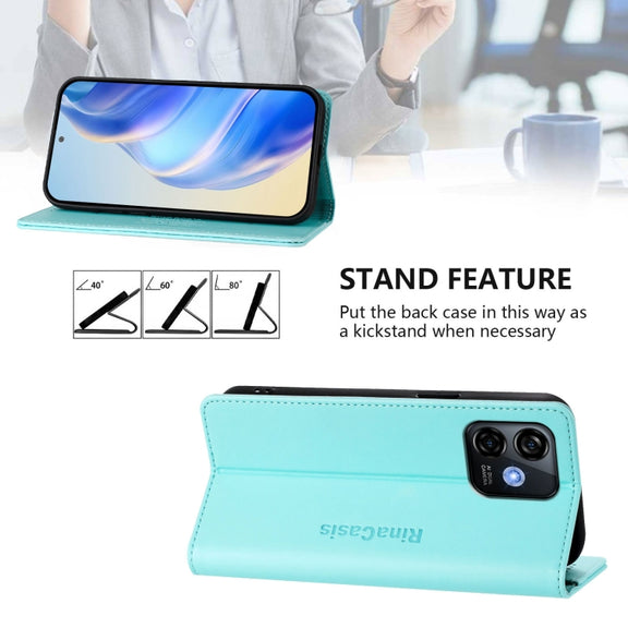 For Ulefone Note 16 Pro RC01 Dual-Folded Magnetic Suction RFID Leather Phone Case(Mint Green)