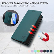 For Ulefone Note 16 Pro RC01 Dual-Folded Magnetic Suction RFID Leather Phone Case(Dark Green)