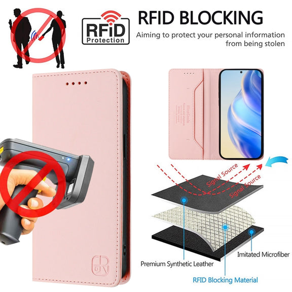 For Ulefone Note 17 Pro RC01 Dual-Folded Magnetic Suction RFID Leather Phone Case(Pink)