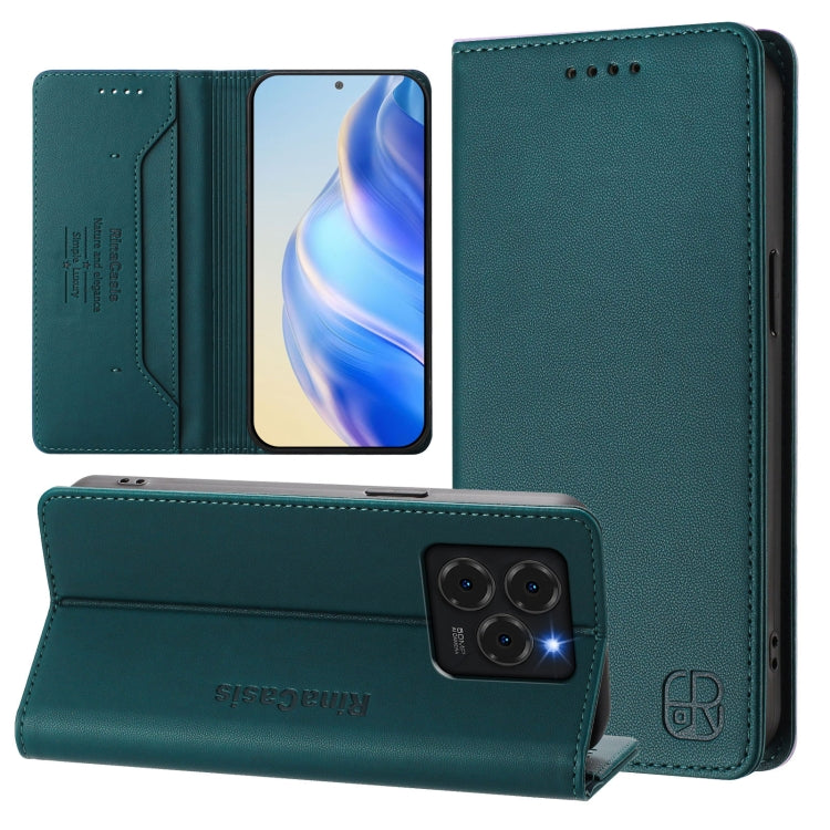 For Ulefone Note 20 Pro RC01 Dual-Folded Magnetic Suction RFID Leather Phone Case(Dark Green)