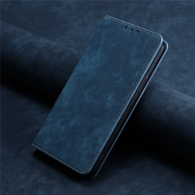For Samsung Galaxy S25 5G RFID Anti-theft Brush Magnetic Leather Phone Case(Blue)
