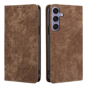 For Samsung Galaxy S25+ 5G RFID Anti-theft Brush Magnetic Leather Phone Case(Brown)