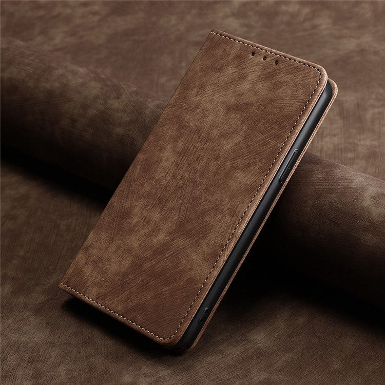 For Samsung Galaxy S25+ 5G RFID Anti-theft Brush Magnetic Leather Phone Case(Brown)