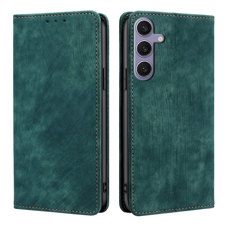 For Samsung Galaxy S25+ 5G RFID Anti-theft Brush Magnetic Leather Phone Case(Green)
