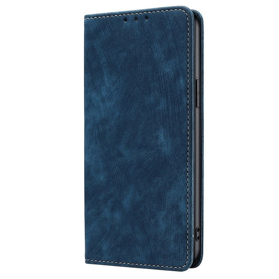 For Samsung Galaxy S25 Ultra 5G RFID Anti-theft Brush Magnetic Leather Phone Case(Blue)