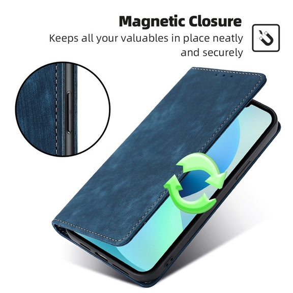 For Samsung Galaxy S25 Ultra 5G RFID Anti-theft Brush Magnetic Leather Phone Case(Blue)