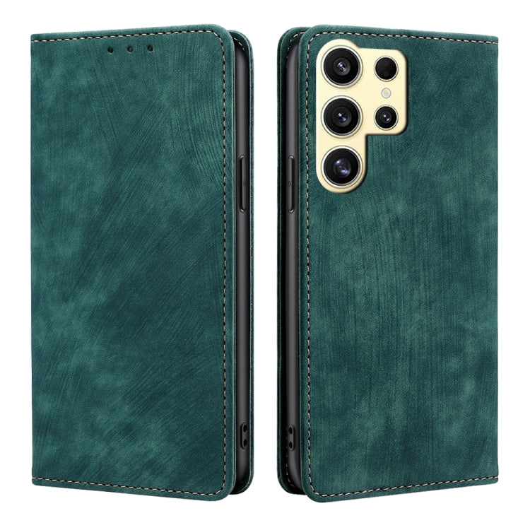 For Samsung Galaxy S25 Ultra 5G RFID Anti-theft Brush Magnetic Leather Phone Case(Green)