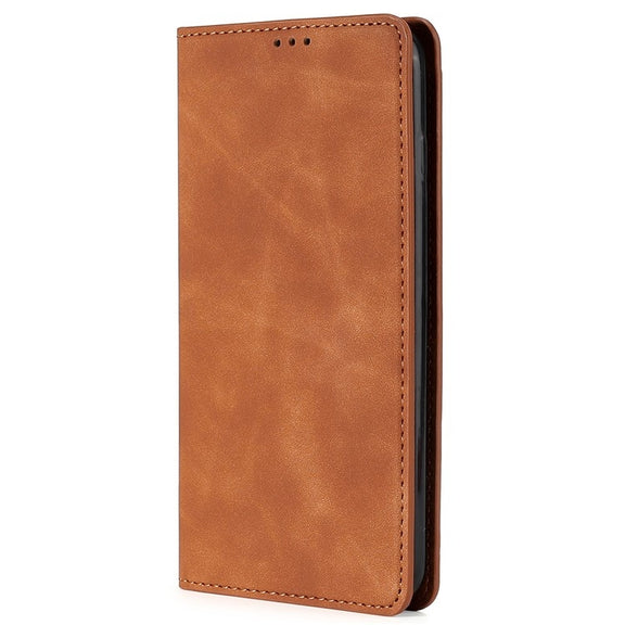 For Samsung Galaxy S25+ 5G Skin Feel Magnetic Leather Phone Case(Light Brown)