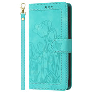For Samsung Galaxy S25 Ultra 5G Tulips Embossed Leather Phone Case with Lanyard(Green)