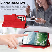 For Samsung Galaxy S25 Ultra 5G Tulips Embossed Leather Phone Case with Lanyard(Red)